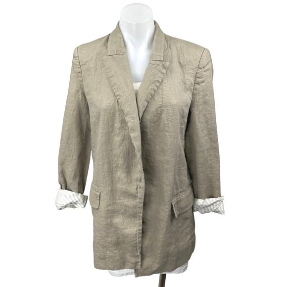 Zara Women's Beige Striped Long Sleeve Open Blazer Coat Suit Jacket Size M - Picture 1 of 3